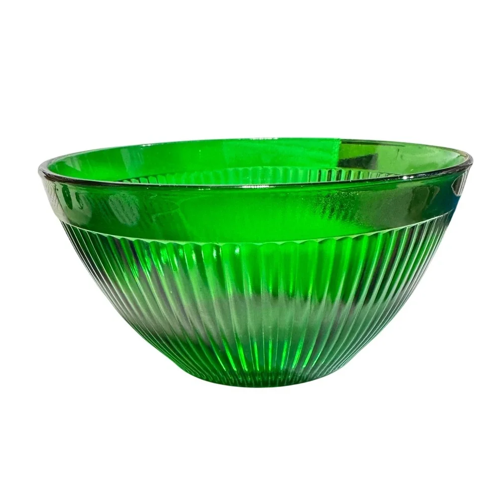 Hoosier Glass 4054 Ribbed Glass‎ Serving Bowl 7-inch Emerald Green Vintage